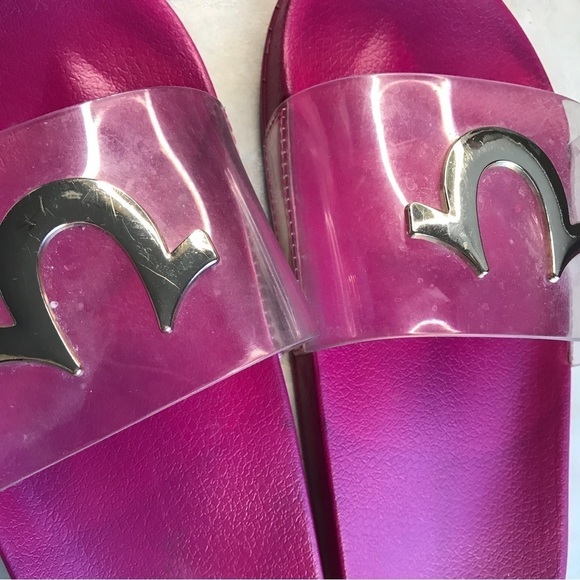 True religion fuschia pink and clear strap slides size 8 - Picture 8 of 11